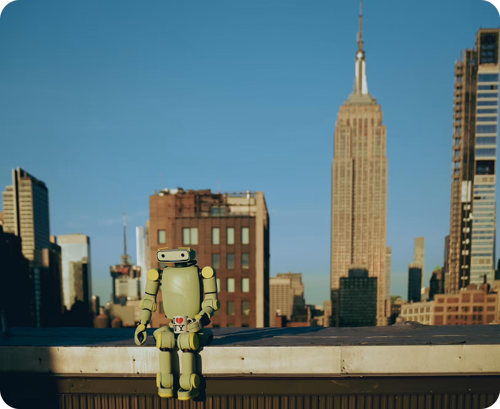 Robot overlooking the New York City skyline